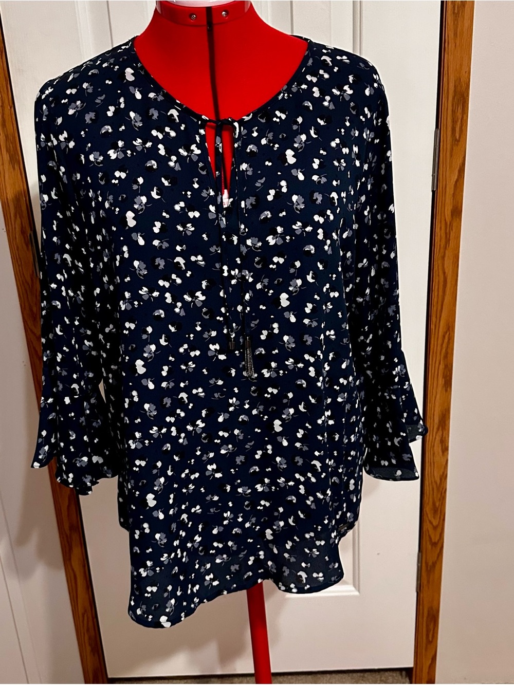 Navy Floral Tie-Front Tunic Top